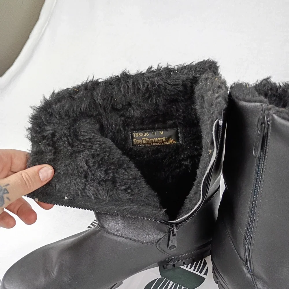Toe Warmers Womens Black Winter Boots T98836 Faux Fur Lined Mid Calf Size‎ 11 M